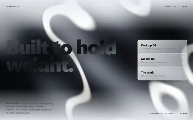 Liquid silver surface with a bold cut-out headline