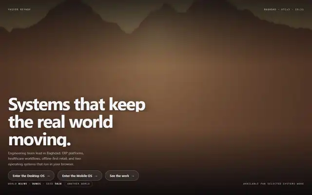 Amber dunes behind the portfolio headline