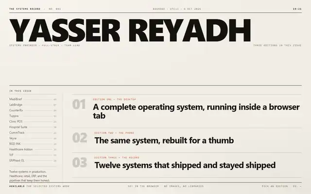Cream broadsheet with a bold Yasser Reyadh masthead